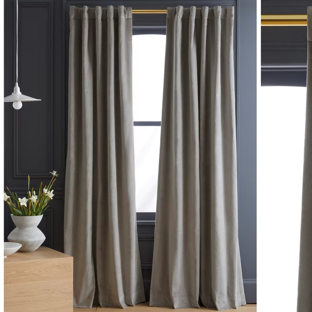 NWT QUINCE 48x84 Cotton Velvet Room Darkening Curtain Light Grey 2218